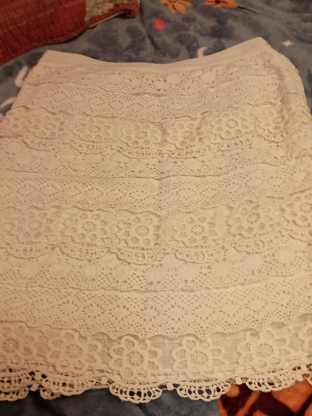 Blue Rain White Crochet Tiered Mini Skirt